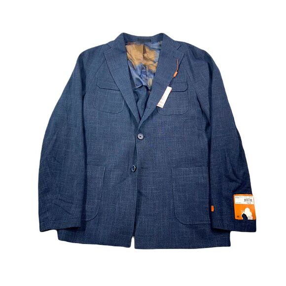 Tallia Slim-Fit Raglan Sport‎ Coat Mens 40L 40 Navy Blue Grey $295